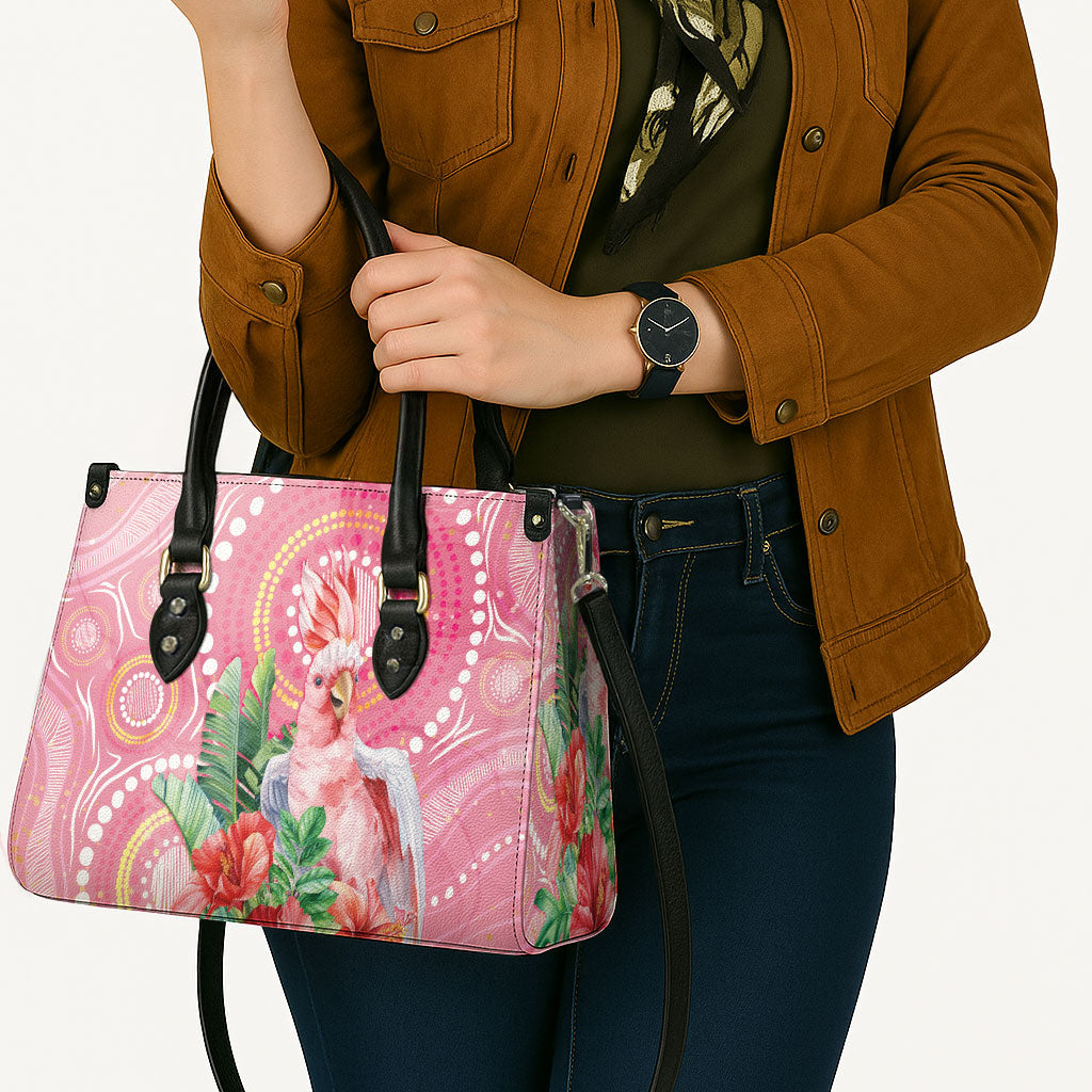Breast Cancer Pink Cockatoo Leather Bag Indigenous Australia Watercolor Glaze