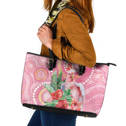 Breast Cancer Pink Cockatoo Leather Tote Bag Indigenous Australia Watercolor Glaze