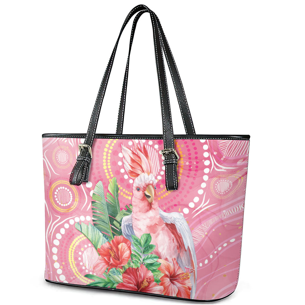 Breast Cancer Pink Cockatoo Leather Tote Bag Indigenous Australia Watercolor Glaze