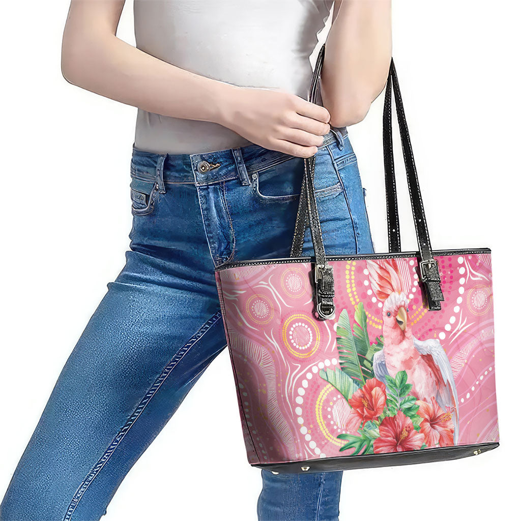 Breast Cancer Pink Cockatoo Leather Tote Bag Indigenous Australia Watercolor Glaze