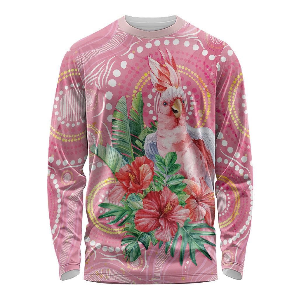 Breast Cancer Pink Cockatoo Long Sleeve Shirt Indigenous Australia Watercolor Glaze