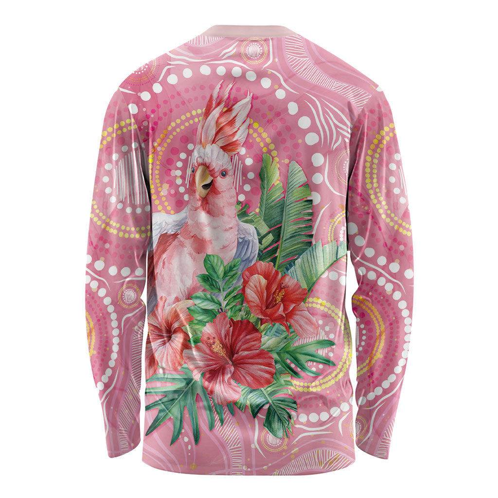 Breast Cancer Pink Cockatoo Long Sleeve Shirt Indigenous Australia Watercolor Glaze