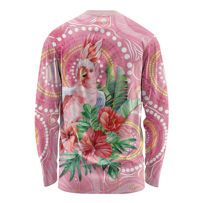 Breast Cancer Pink Cockatoo Long Sleeve Shirt Indigenous Australia Watercolor Glaze