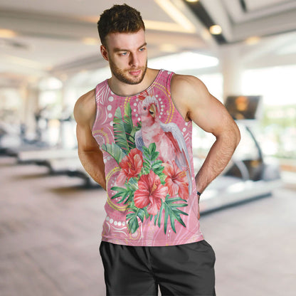 Breast Cancer Pink Cockatoo Men Tank Top Indigenous Australia Watercolor Glaze