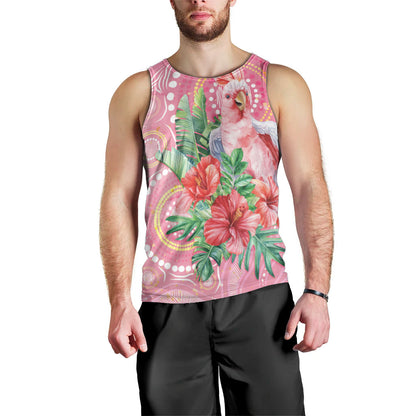Breast Cancer Pink Cockatoo Men Tank Top Indigenous Australia Watercolor Glaze