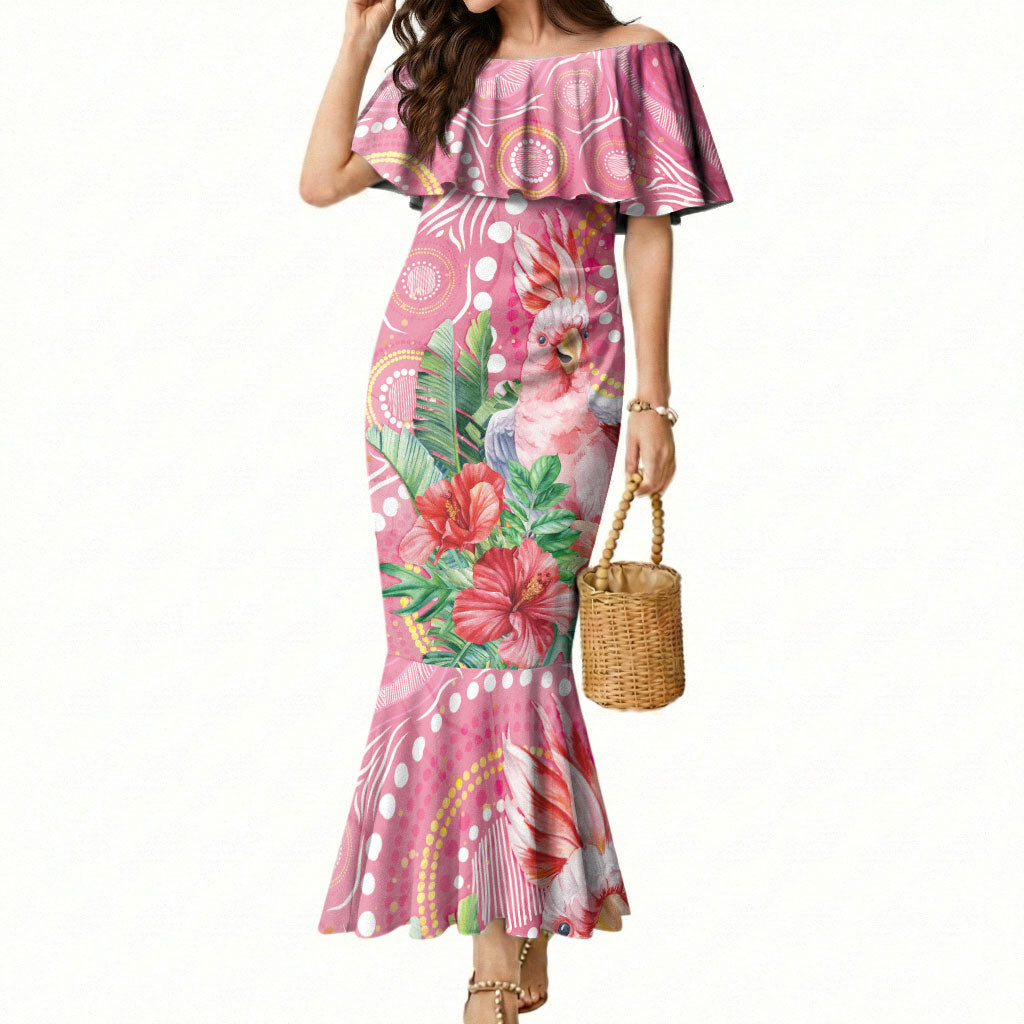 Breast Cancer Pink Cockatoo Mermaid Dress Indigenous Australia Watercolor Glaze
