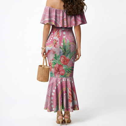 Breast Cancer Pink Cockatoo Mermaid Dress Indigenous Australia Watercolor Glaze