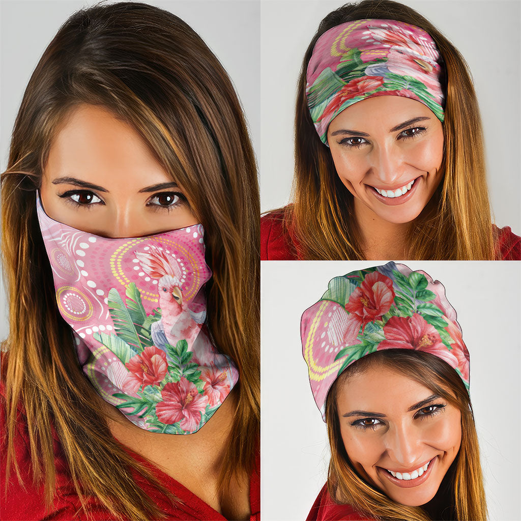 Breast Cancer Pink Cockatoo Neck Gaiter Indigenous Australia Watercolor Glaze