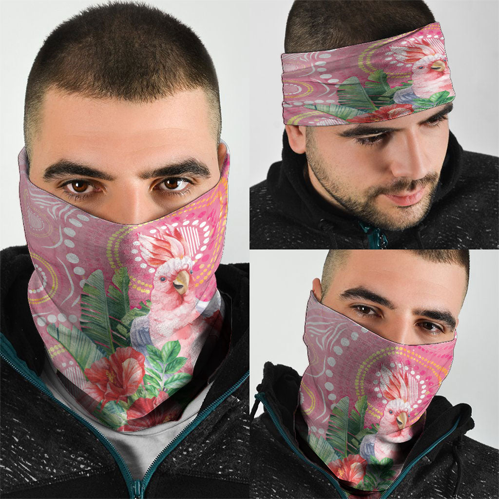 Breast Cancer Pink Cockatoo Neck Gaiter Indigenous Australia Watercolor Glaze