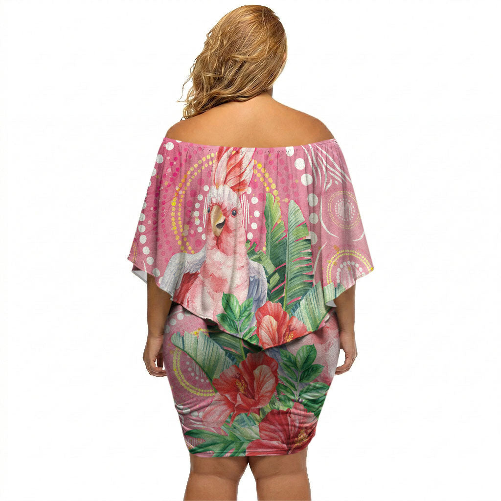 Breast Cancer Pink Cockatoo Off Shoulder Short Dress Indigenous Australia Watercolor Glaze