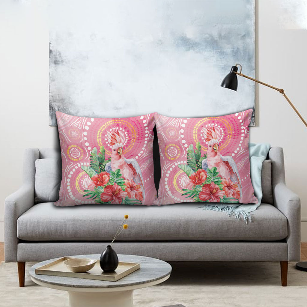 Breast Cancer Pink Cockatoo Pillow Cover Indigenous Australia Watercolor Glaze