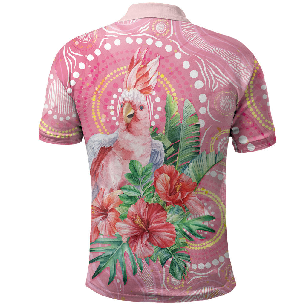 Breast Cancer Pink Cockatoo Polo Shirt Indigenous Australia Watercolor Glaze