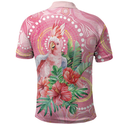 Breast Cancer Pink Cockatoo Polo Shirt Indigenous Australia Watercolor Glaze