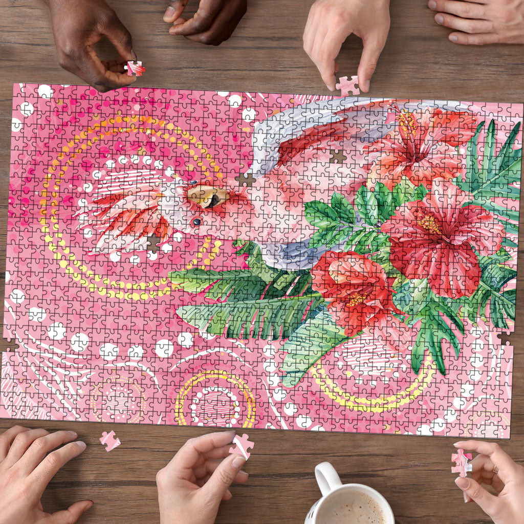 Breast Cancer Pink Cockatoo Puzzle Indigenous Australia Watercolor Glaze