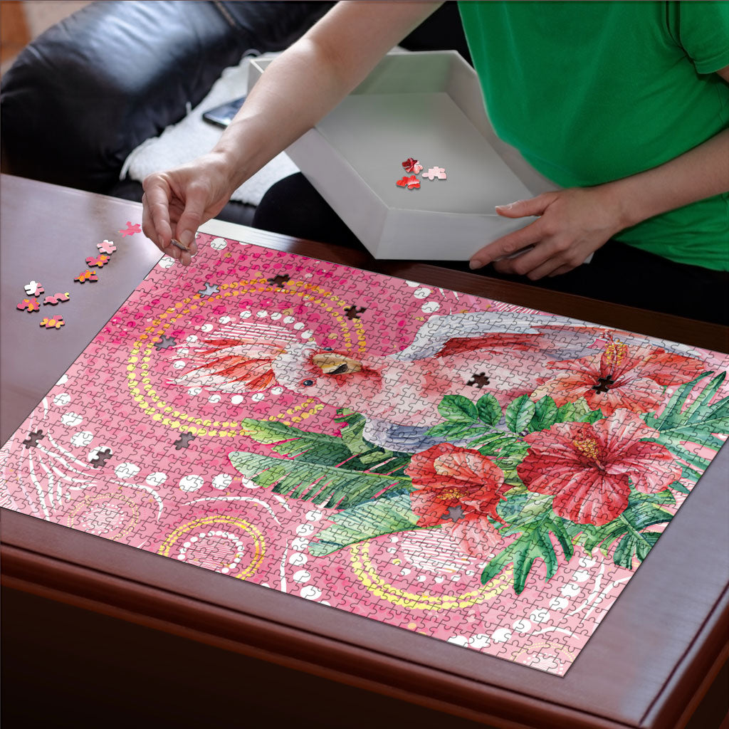 Breast Cancer Pink Cockatoo Puzzle Indigenous Australia Watercolor Glaze
