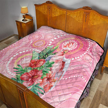 Breast Cancer Pink Cockatoo Quilt Indigenous Australia Watercolor Glaze