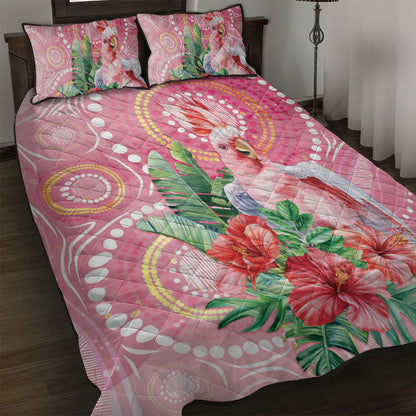 Breast Cancer Pink Cockatoo Quilt Bed Set Indigenous Australia Watercolor Glaze