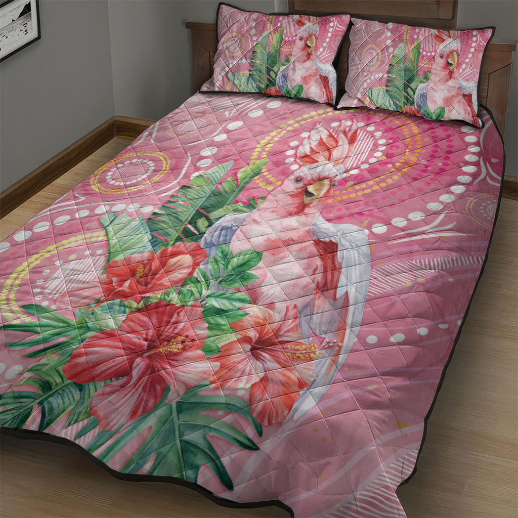 Breast Cancer Pink Cockatoo Quilt Bed Set Indigenous Australia Watercolor Glaze
