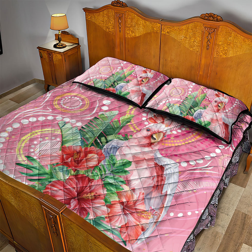 Breast Cancer Pink Cockatoo Quilt Bed Set Indigenous Australia Watercolor Glaze