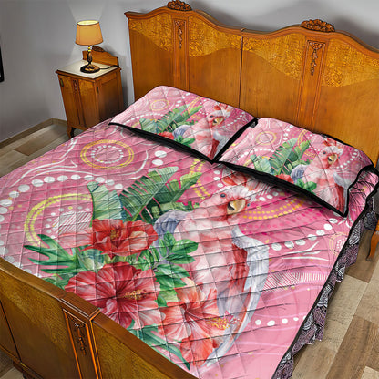 Breast Cancer Pink Cockatoo Quilt Bed Set Indigenous Australia Watercolor Glaze