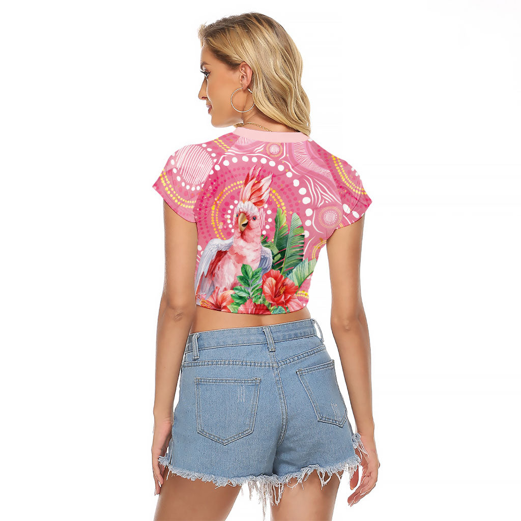 Breast Cancer Pink Cockatoo Raglan Cropped T Shirt Indigenous Australia Watercolor Glaze