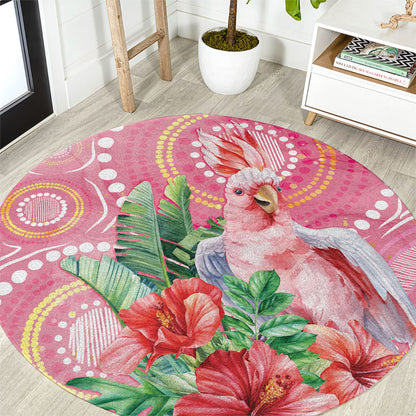 Breast Cancer Pink Cockatoo Round Carpet Indigenous Australia Watercolor Glaze