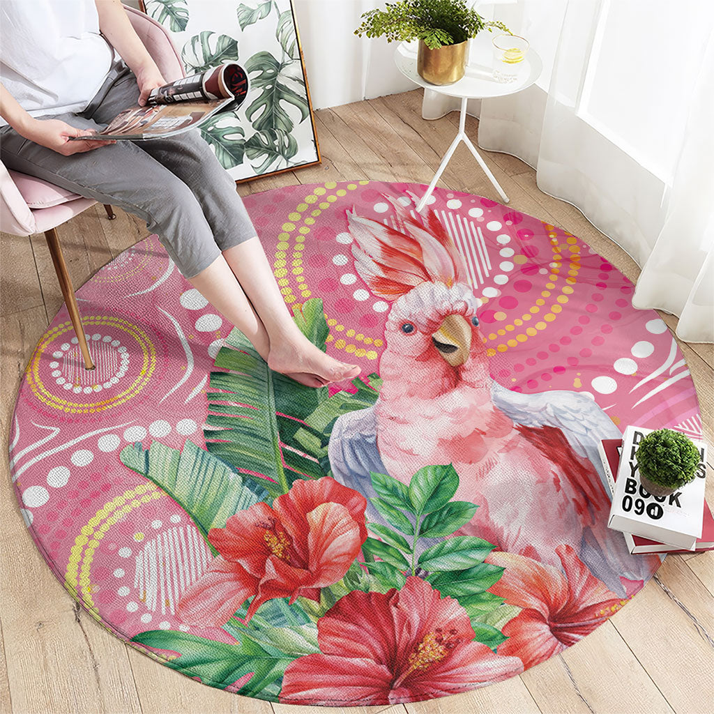Breast Cancer Pink Cockatoo Round Carpet Indigenous Australia Watercolor Glaze