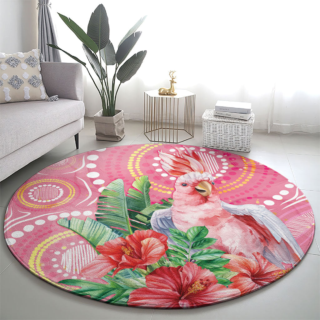 Breast Cancer Pink Cockatoo Round Carpet Indigenous Australia Watercolor Glaze