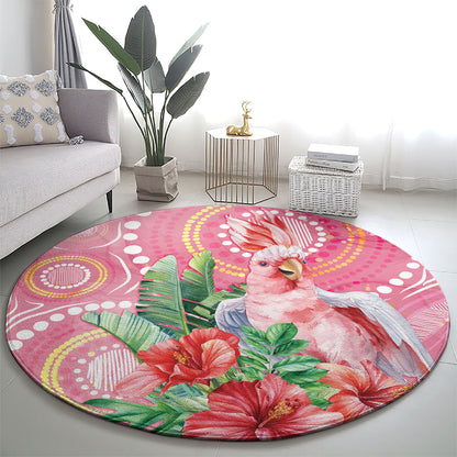 Breast Cancer Pink Cockatoo Round Carpet Indigenous Australia Watercolor Glaze