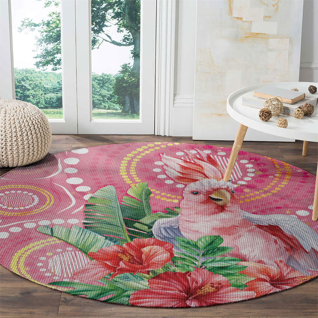 Breast Cancer Pink Cockatoo Round Carpet Indigenous Australia Watercolor Glaze
