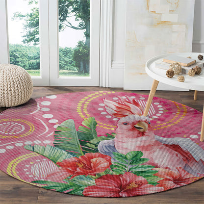 Breast Cancer Pink Cockatoo Round Carpet Indigenous Australia Watercolor Glaze