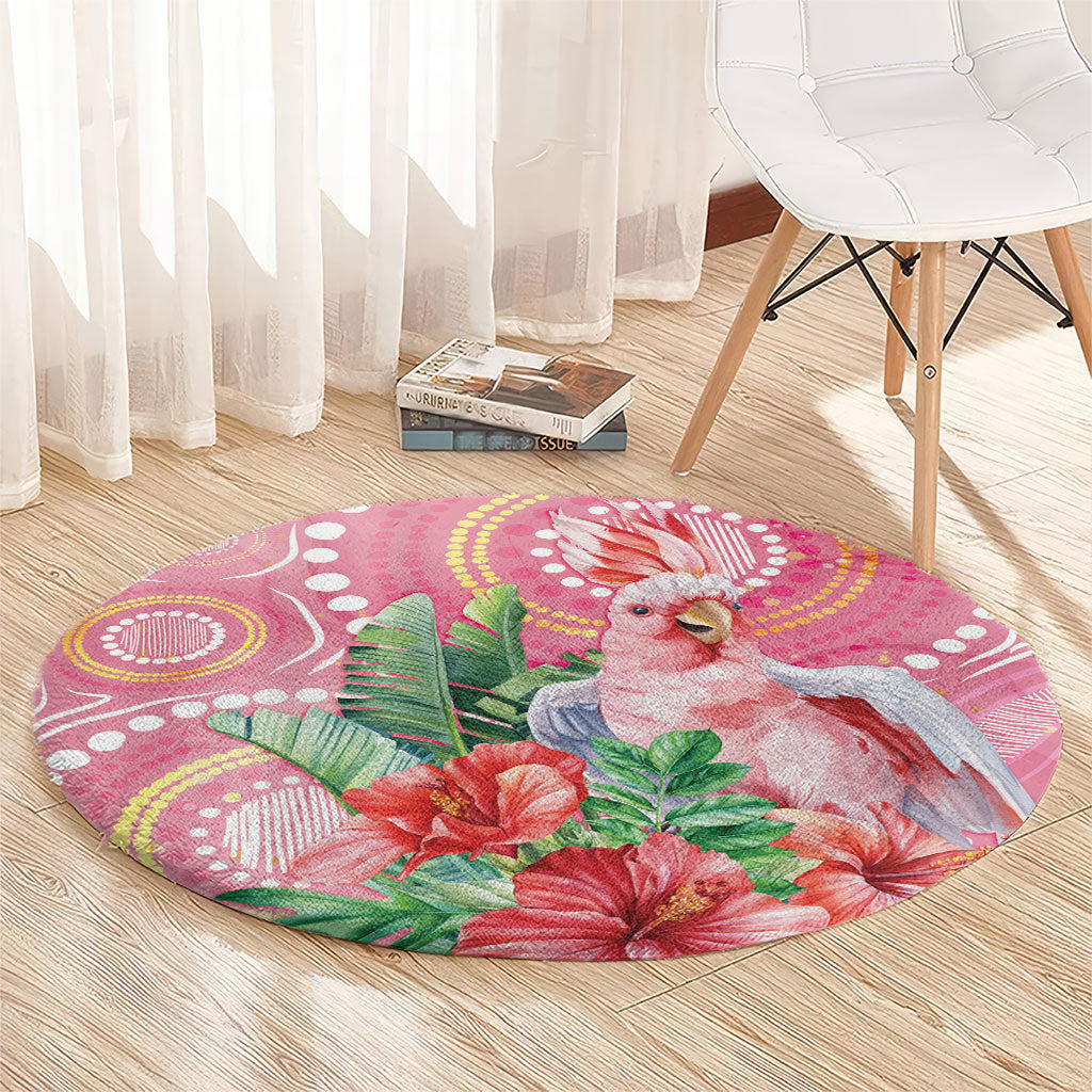 Breast Cancer Pink Cockatoo Round Carpet Indigenous Australia Watercolor Glaze