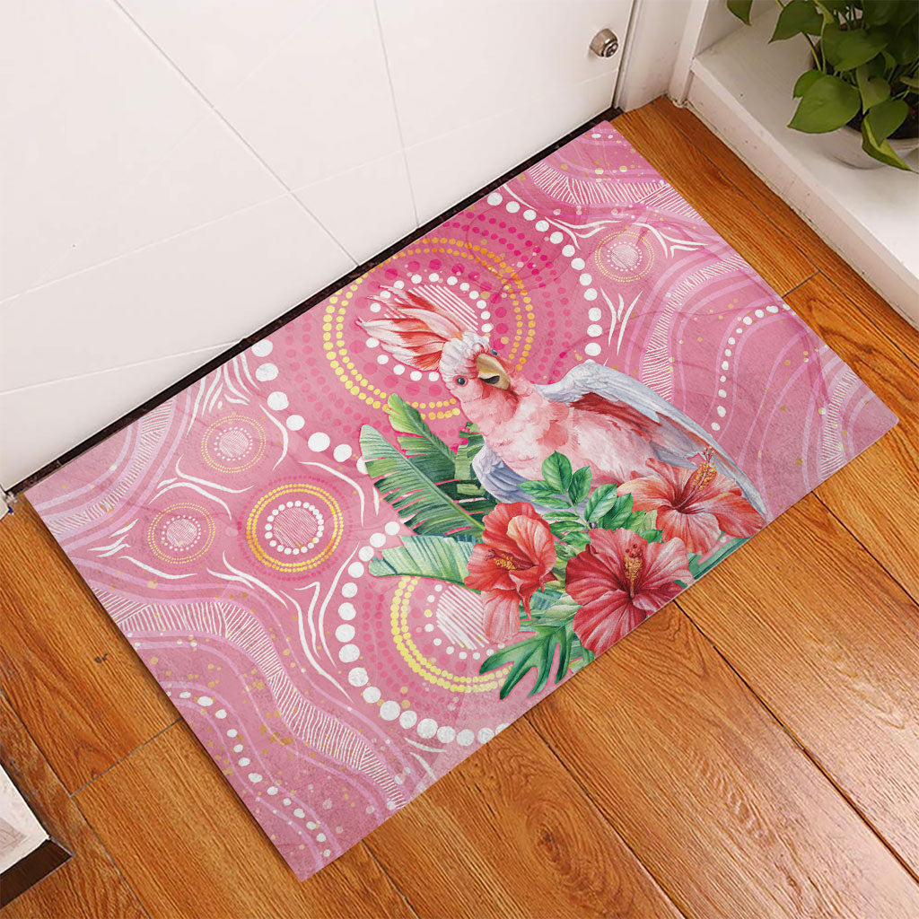 Breast Cancer Pink Cockatoo Rubber Doormat Indigenous Australia Watercolor Glaze