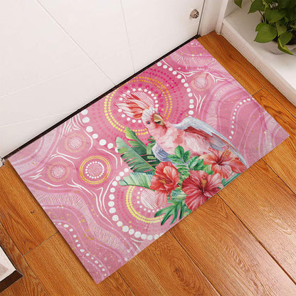 Breast Cancer Pink Cockatoo Rubber Doormat Indigenous Australia Watercolor Glaze