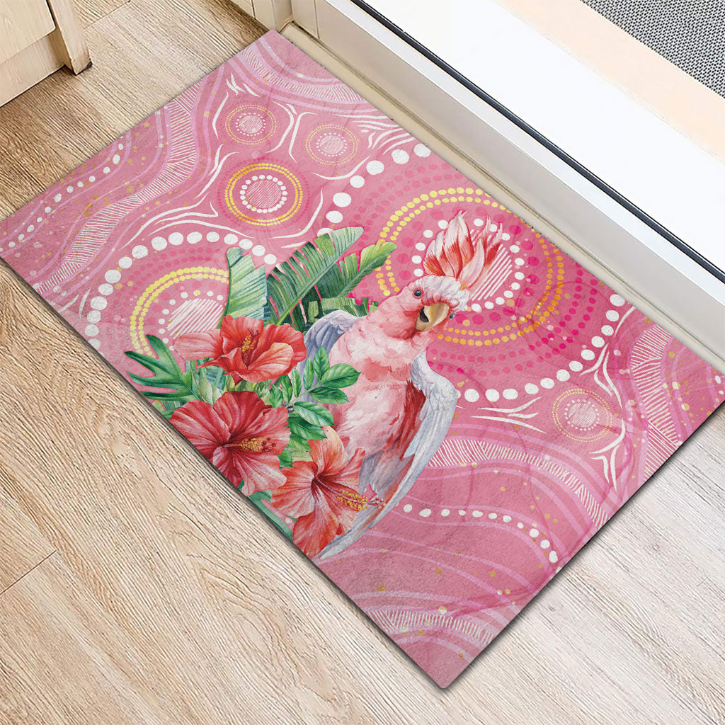 Breast Cancer Pink Cockatoo Rubber Doormat Indigenous Australia Watercolor Glaze