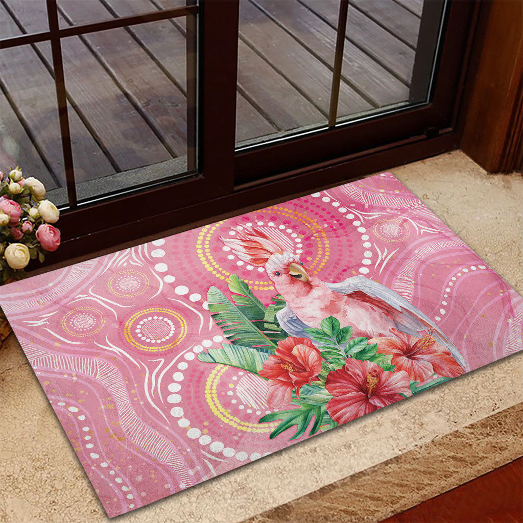 Breast Cancer Pink Cockatoo Rubber Doormat Indigenous Australia Watercolor Glaze