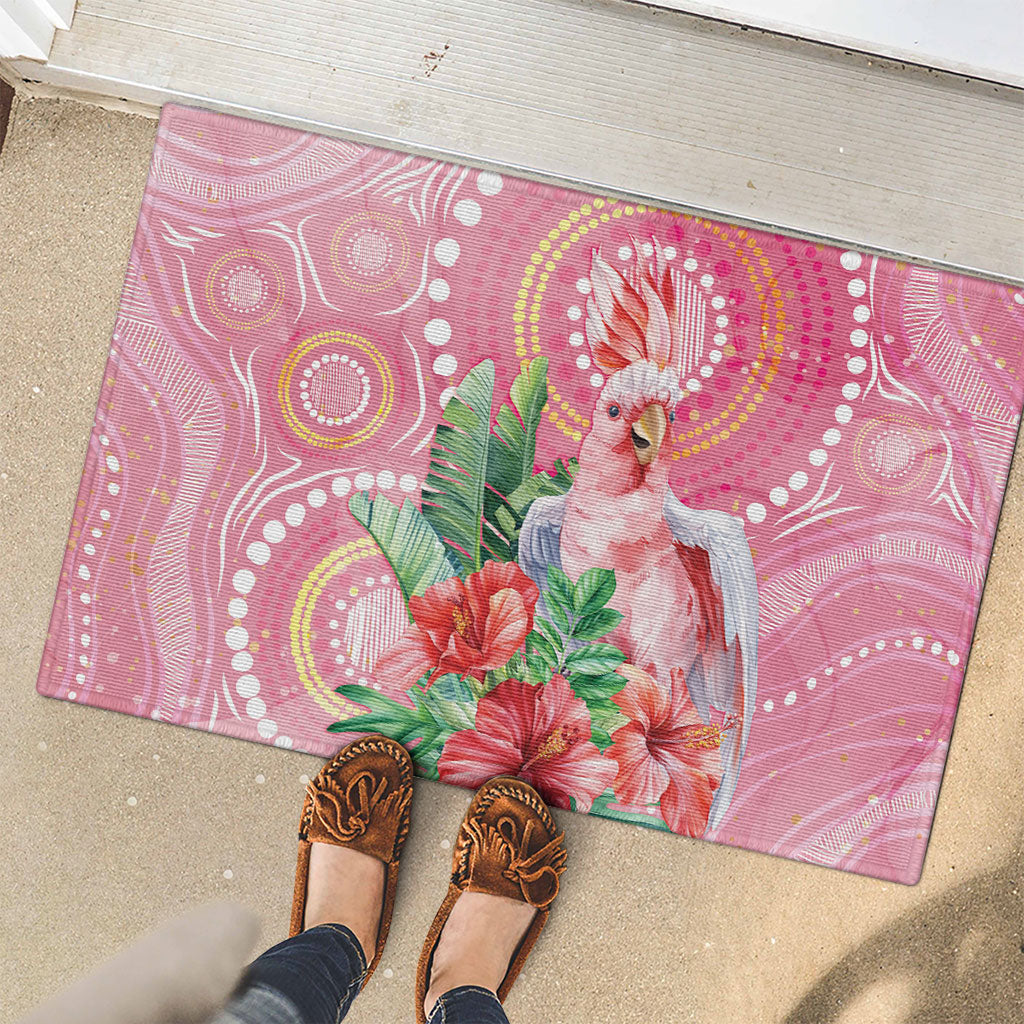 Breast Cancer Pink Cockatoo Rubber Doormat Indigenous Australia Watercolor Glaze