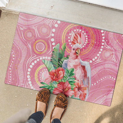 Breast Cancer Pink Cockatoo Rubber Doormat Indigenous Australia Watercolor Glaze