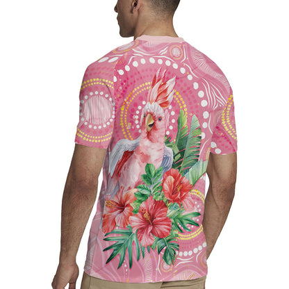 Breast Cancer Pink Cockatoo Rugby Jersey Indigenous Australia Watercolor Glaze