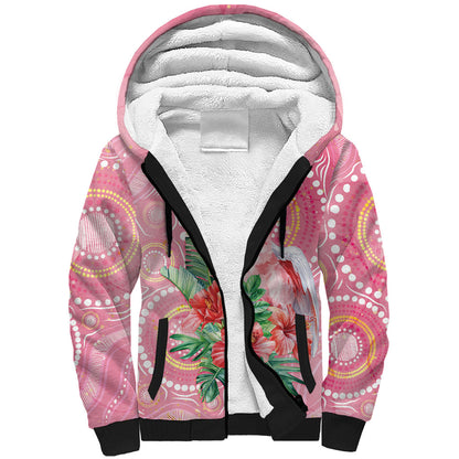 Breast Cancer Pink Cockatoo Sherpa Hoodie Indigenous Australia Watercolor Glaze