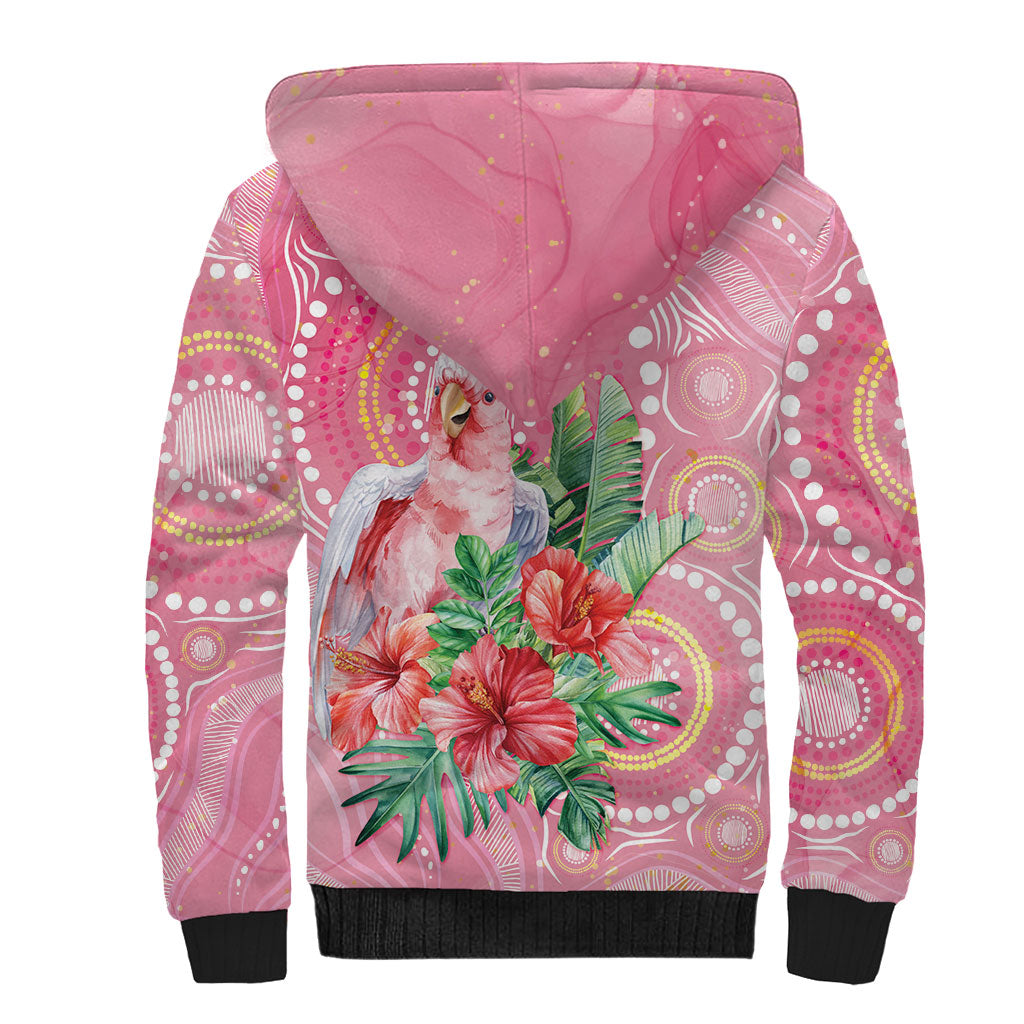 Breast Cancer Pink Cockatoo Sherpa Hoodie Indigenous Australia Watercolor Glaze