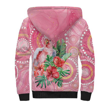 Breast Cancer Pink Cockatoo Sherpa Hoodie Indigenous Australia Watercolor Glaze