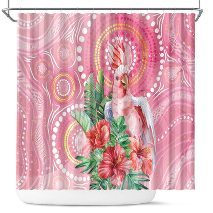 Breast Cancer Pink Cockatoo Shower Curtain Indigenous Australia Watercolor Glaze