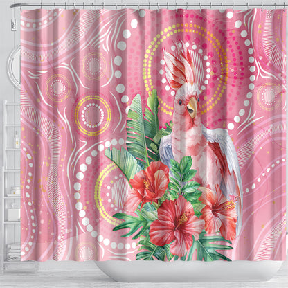 Breast Cancer Pink Cockatoo Shower Curtain Indigenous Australia Watercolor Glaze