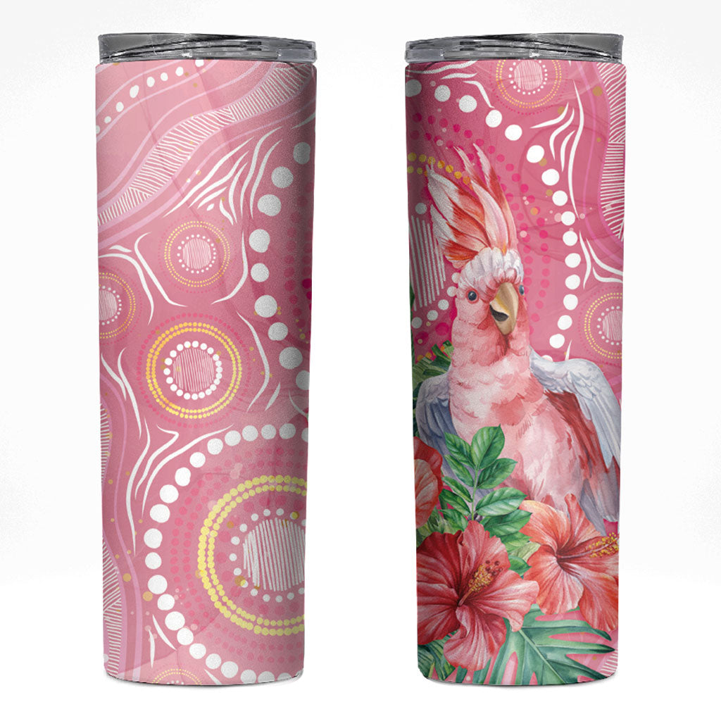 Breast Cancer Pink Cockatoo Skinny Tumbler Indigenous Australia Watercolor Glaze