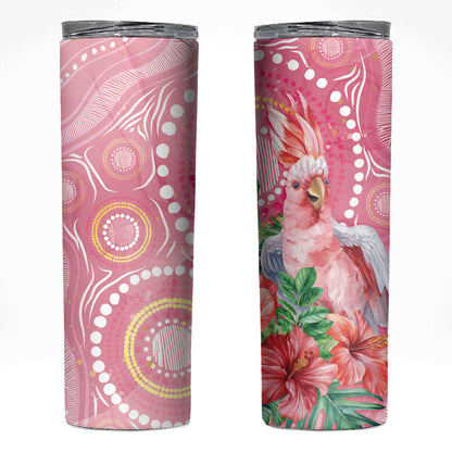 Breast Cancer Pink Cockatoo Skinny Tumbler Indigenous Australia Watercolor Glaze