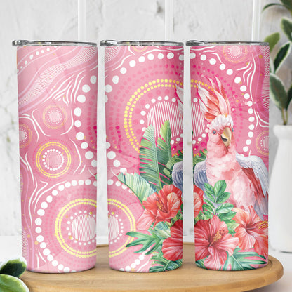 Breast Cancer Pink Cockatoo Skinny Tumbler Indigenous Australia Watercolor Glaze