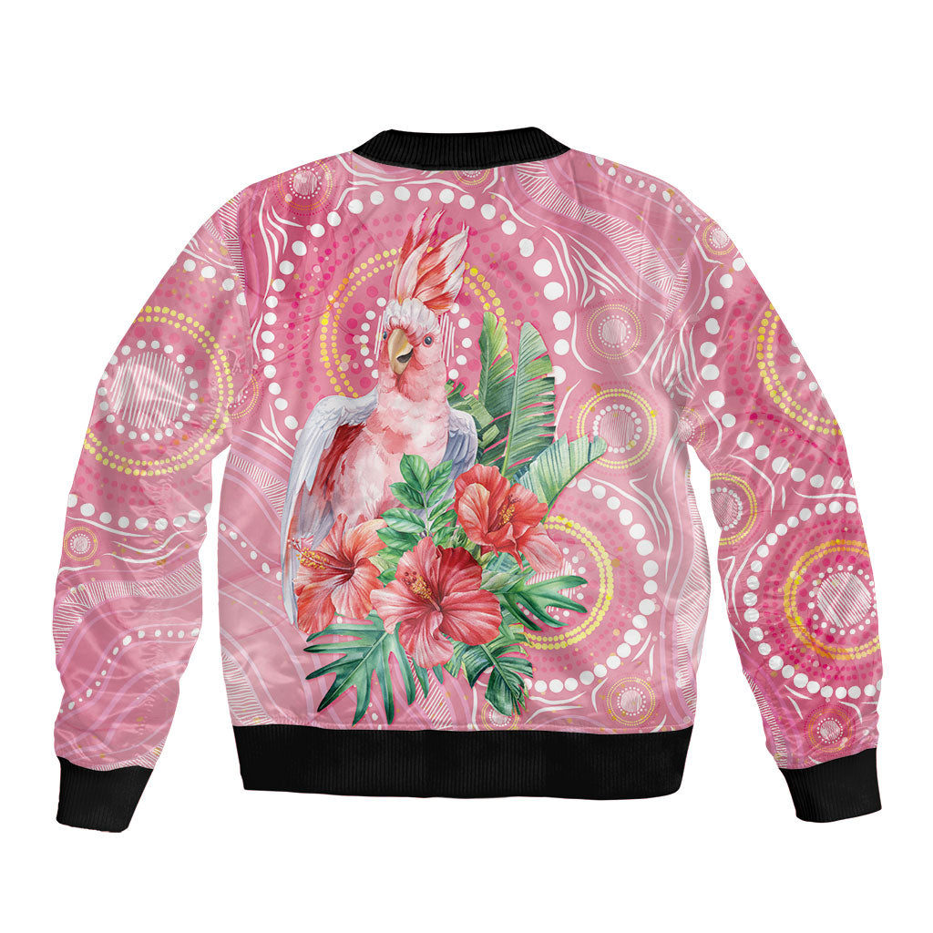 Breast Cancer Pink Cockatoo Sleeve Zip Bomber Jacket Indigenous Australia Watercolor Glaze