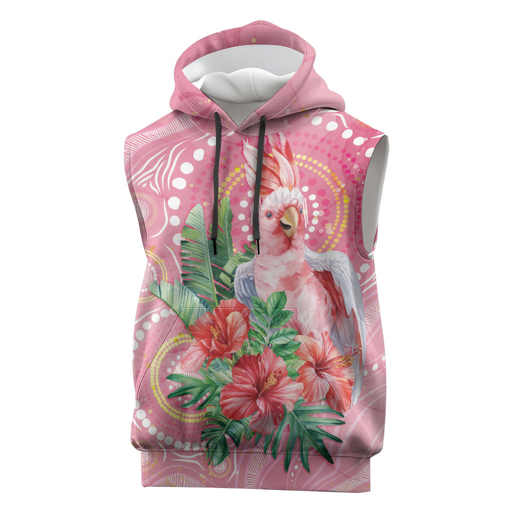 Breast Cancer Pink Cockatoo Sleeveless Hoodie Indigenous Australia Watercolor Glaze