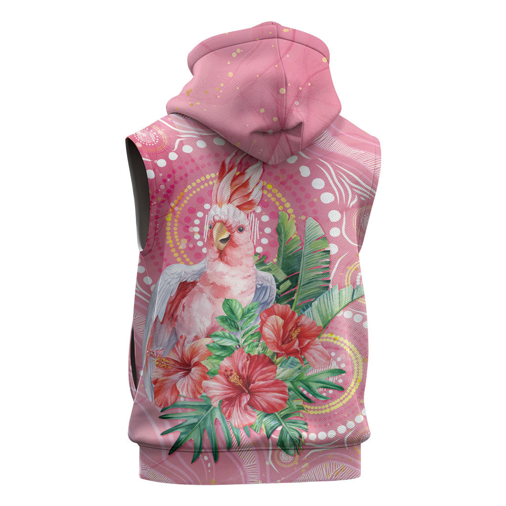 Breast Cancer Pink Cockatoo Sleeveless Hoodie Indigenous Australia Watercolor Glaze